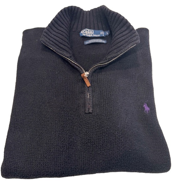 Polo Ralph Lauren Men’s 1/4 Zip Pull Over Sweater 100% Cotton Size Large Black - Picture 1 of 8